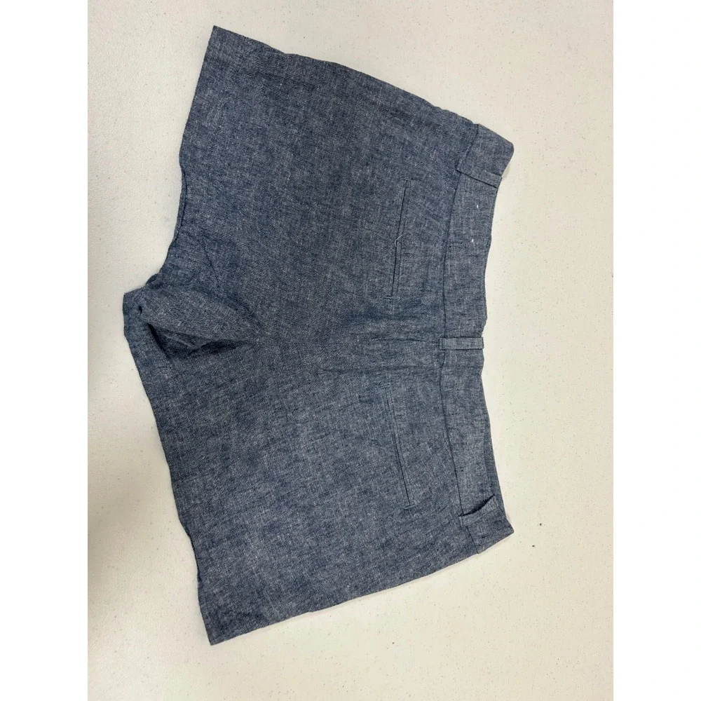 LOFT Outlet Womens Blue Chambray Linen Blend 4 Inch Shorts Size 14 Mid Rise‎